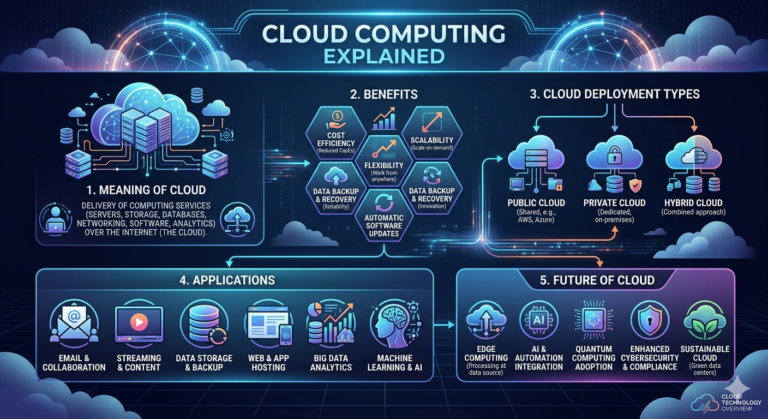 Cloud Computing Explained: Meaning, Benefits, Types, Applications, and Future of Cloud Technology